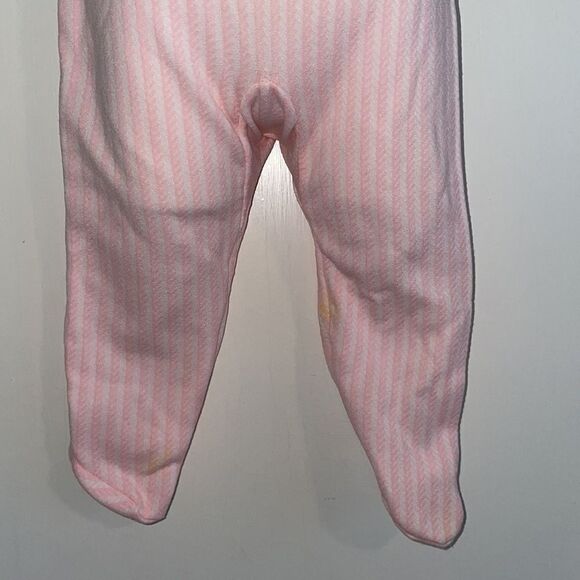 Vtg 60s/70s pink/white knit infant onesie footie with embroidered duck on neck - Picture 3 of 7